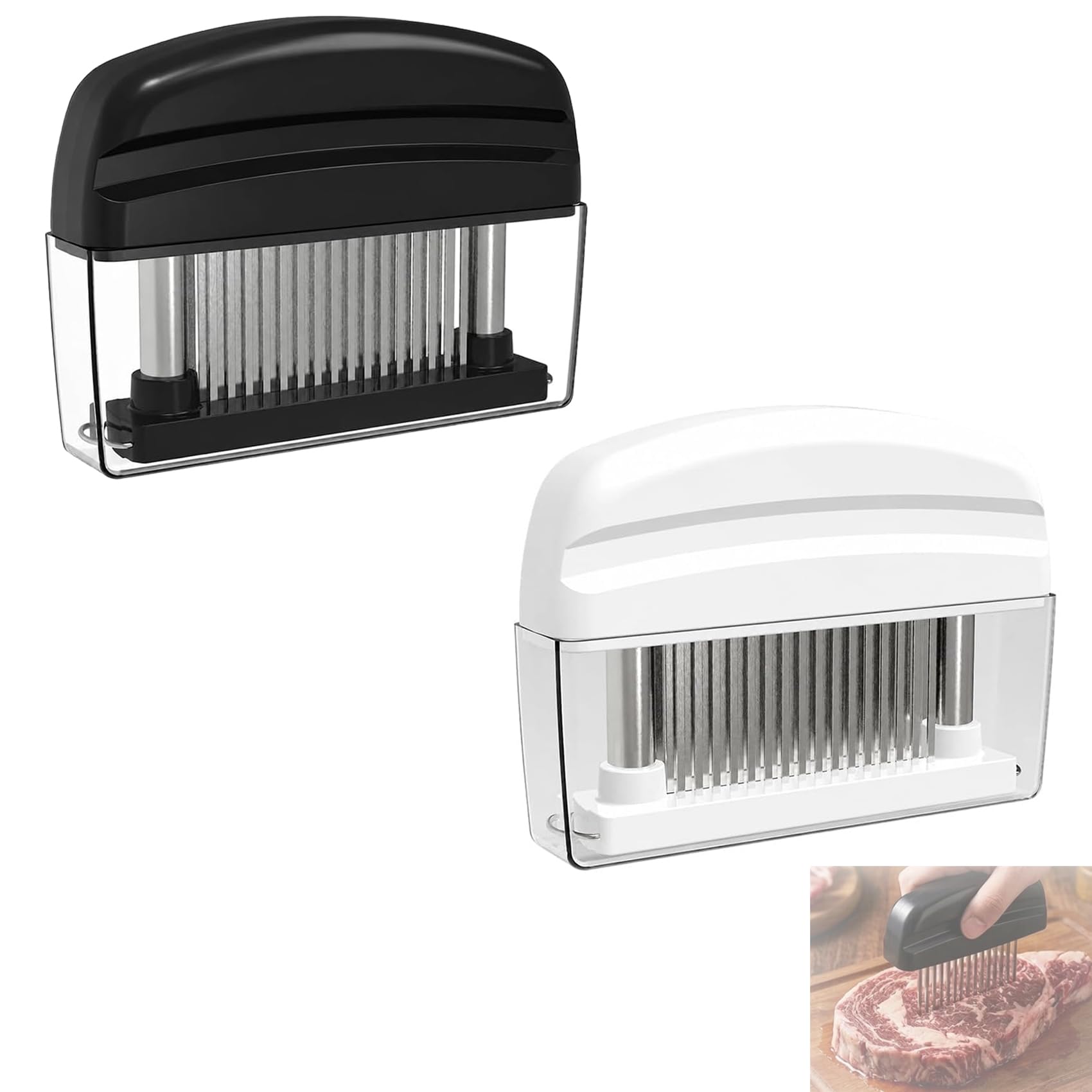 Fleischklopfer, gefedertes professionelles Zartwerkzeug mit 48 Edelstahl-Nadelklingen für Steak, Rind, Schwein, Huhn, BBQ (2 Packungen)