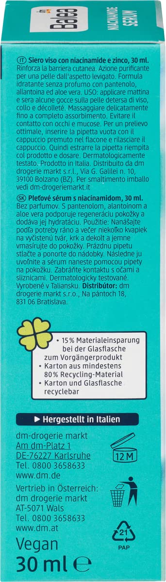 Balea NIACINAMIDE GEL SUERUM CON 10% niacinamida y 1% zinc para una piel hermosa y fortalecida, sin perfume, paquete de 4 (4 x 30 ml), 120 ml