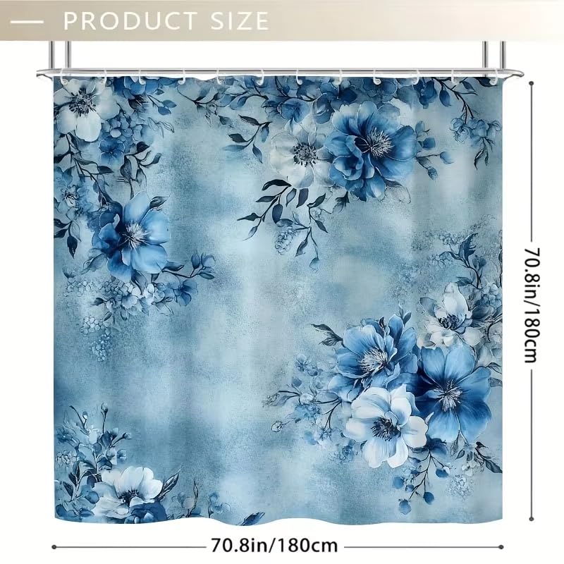 Rideau de douche imperméable à fleurs bleues en polyester anti-moisissure et robuste - 6