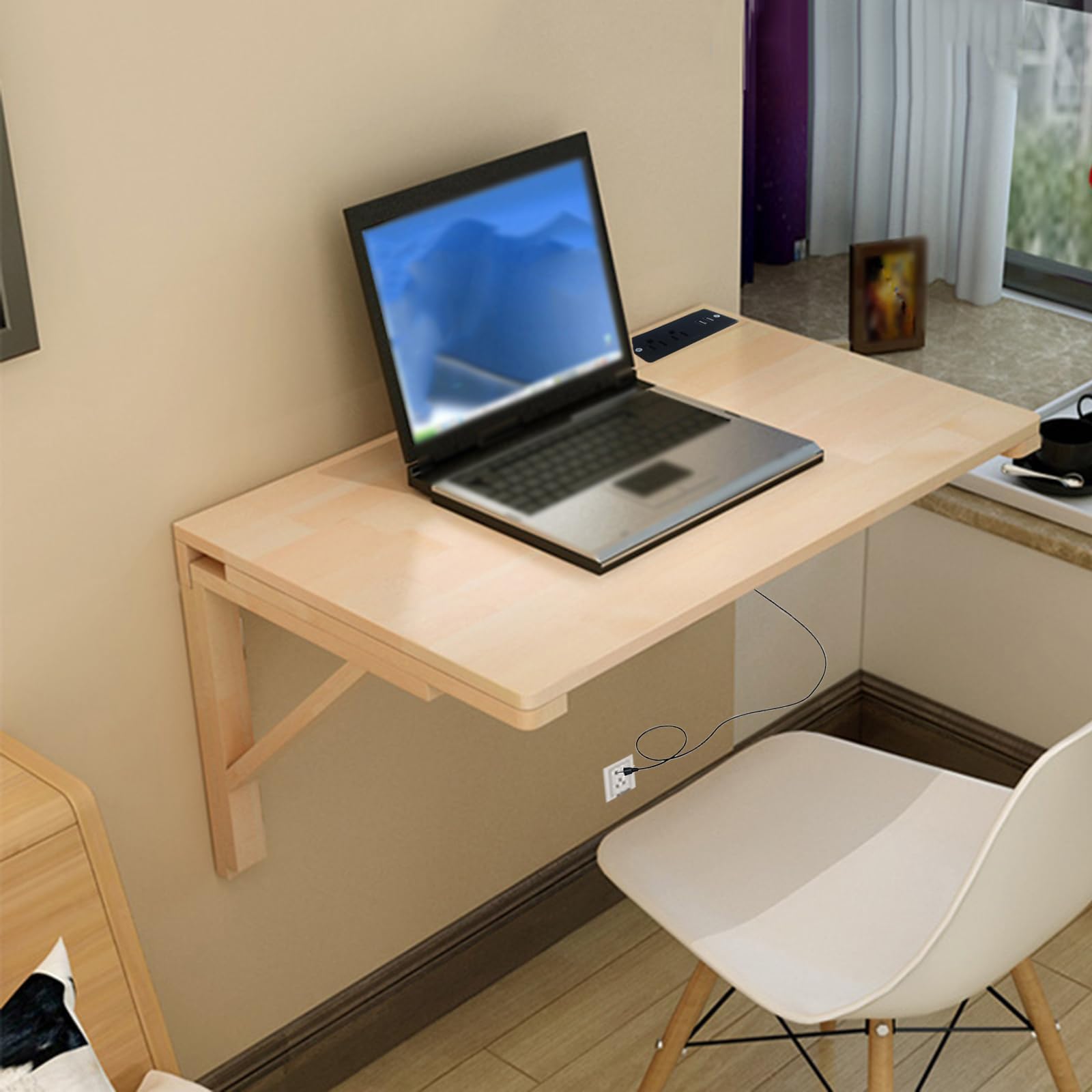 Schwebender Schreibtisch Wand Klappbarer Schwebender Tisch Funktionaler Hängeschreibtisch für Zuhause, Büro, Arbeitsplatz, Waschküche, Holzfarbe(70x50cm)