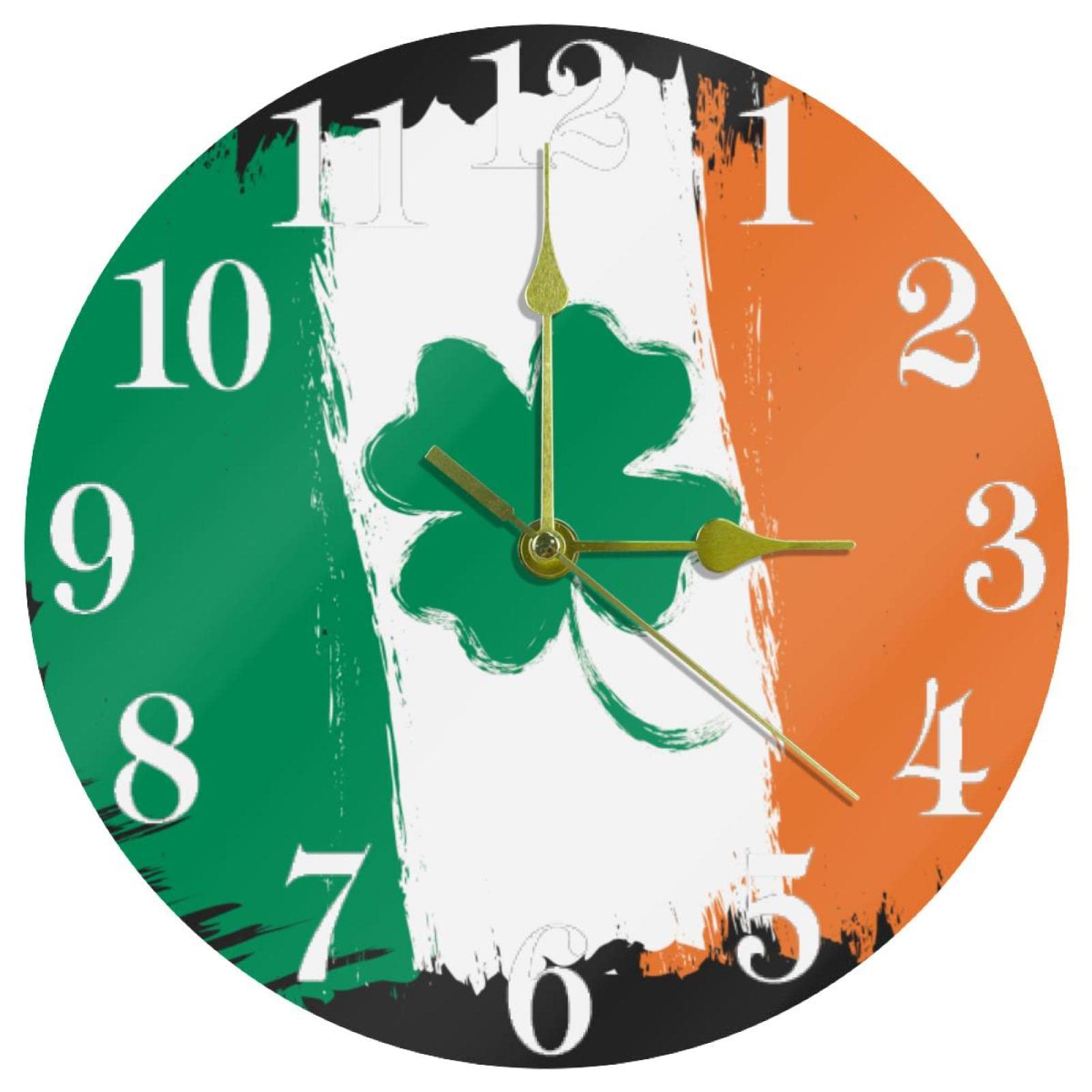 Horloge murale à quartz haut de gamme sans bruit au motif trèfle de 25,4 cm