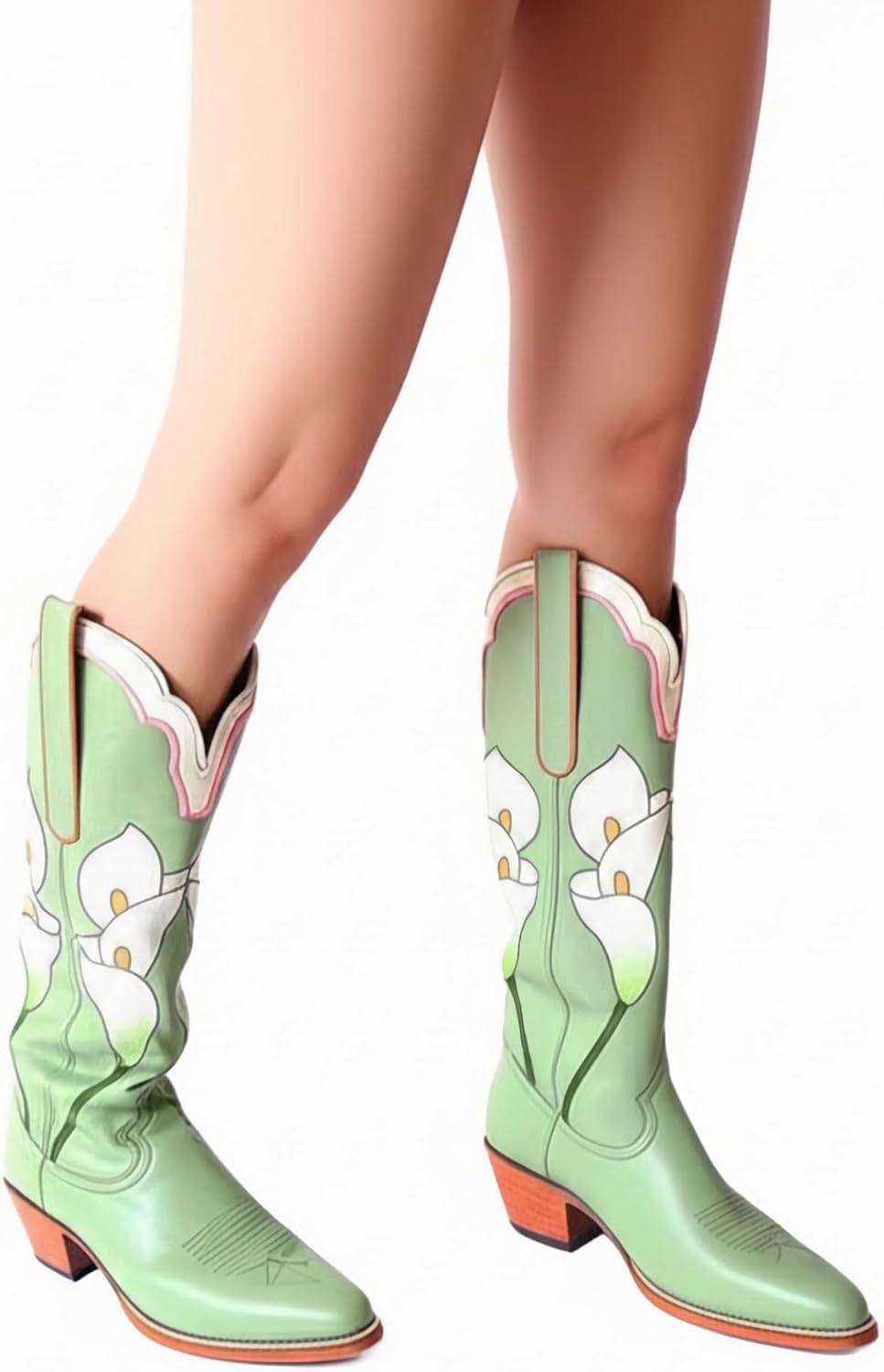 Knee High Flower Boots for Women Cowgirl Boot with Calla Lily