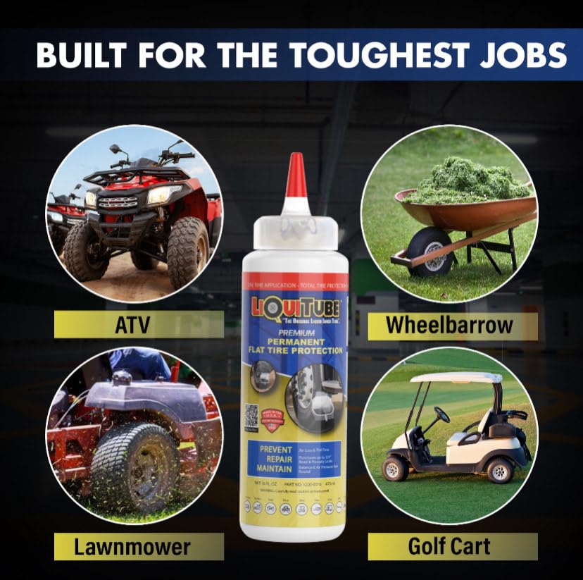 Image of Premium Heavy Duty Tire Sealant - Permanent Flat Tire Protection for Trailer and Off Road Tires - Maintain Air Pressure, Balance - Seal Punctures, Bead, Rim, Tire Weathering Leaks (16 oz)