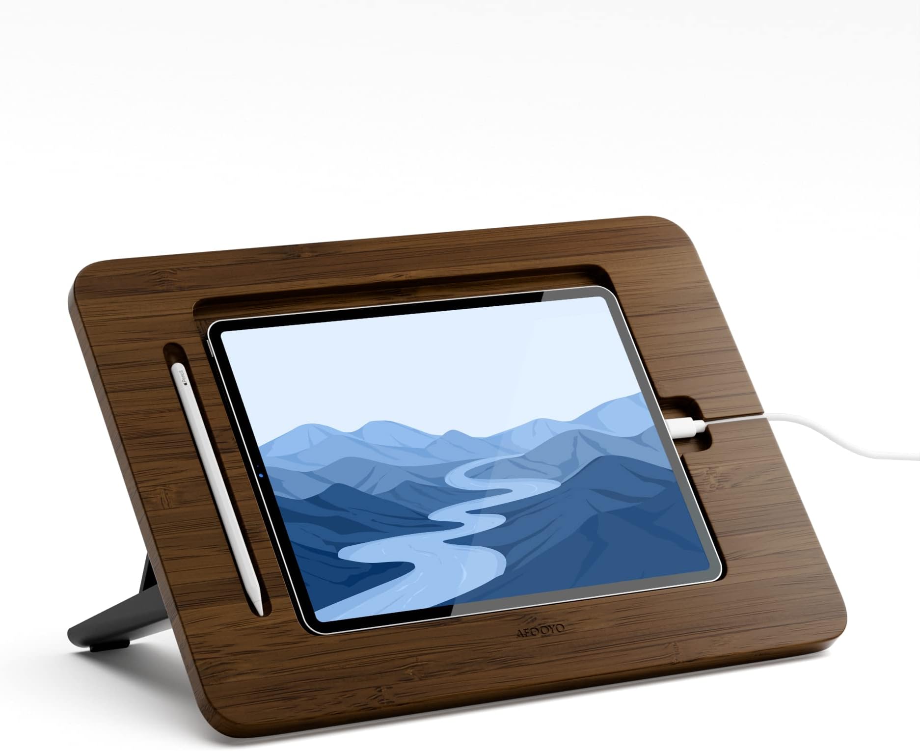 Bamboo Tablet Drawing Stand - Portable & Adjustable 5 Angles for Laptop, iPad Pro 12.9/13 inch - Walnut Varnish