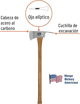Truper Pulaski Axe, 3.5 lb Forged Steel Head, 35-Inch American Hickory Wood Handle, Dual-Purpose Grub Hoe and Chopping Blade, Heavy-Duty Forestry & Firefighting Tool (Model PU-3-1/2M / 14966)