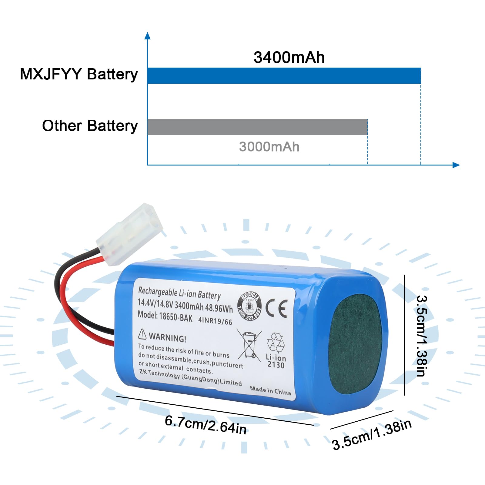 Batteria Sostitutiva MXJFYY 14.4V 3400mAh – Ioni Di Litio Per Robot Xiaomi Mijia G1, Mi Robot, Puppy R30 E Panasonic MC-WRC53 - 2