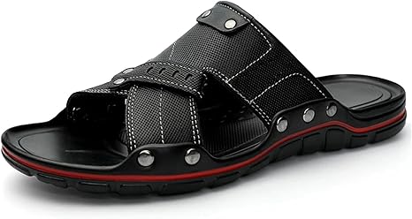 Amazon Co Jp メンズサンダル レザースライドスリッパメンズサマーファッションカジュアルスリップオンフラット39 50ヤード 男性用の靴 色 Black Size 8 ファッション