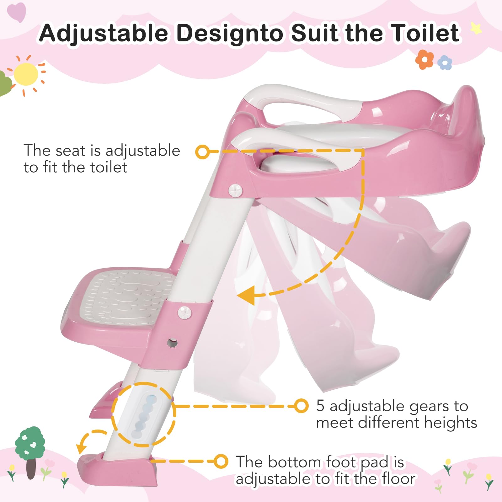 BRINJOY Töpfchentrainingssitz mit Tritthocker, Leiter, Töpfchentoilettensitz mit Töpfchentrainingstabelle und gepolstertem Griff, Kinder-Töpfchentraining, Toilettenstuhl für Mädchen und Jungen, mit