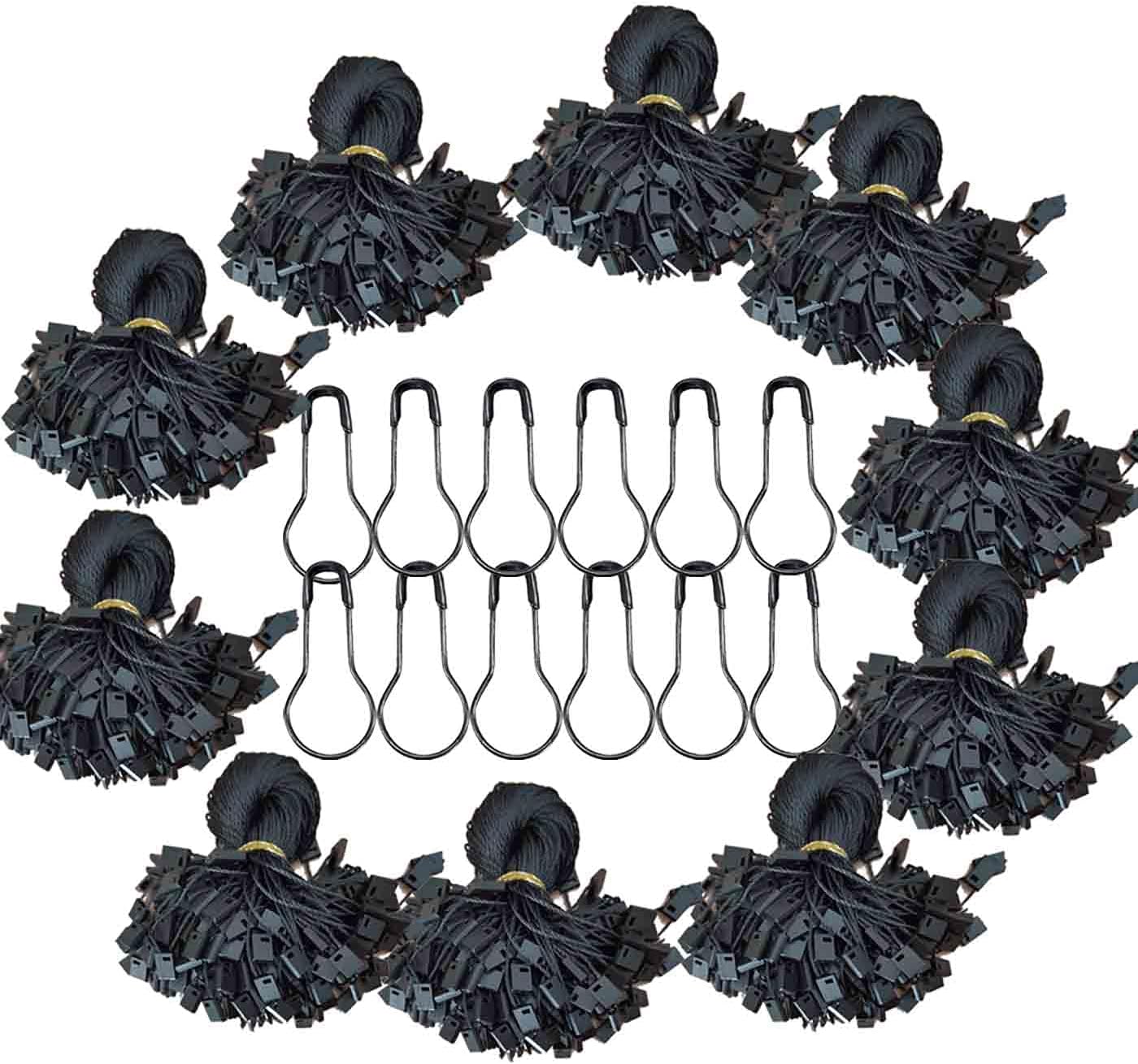 1200 Pieces Hang Tag String Black 7 Inch with Gourd Pins Hang Tags Strings for Clothing Tags Safet Pin Tag Hangers
