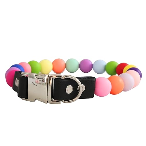 Pet Collar for Small Medium and Large Dogs Beaded Silicone Dog Necklace Handmade Girl Bling Fancy Female Cats Pretty Pearls Perla (Colorful)