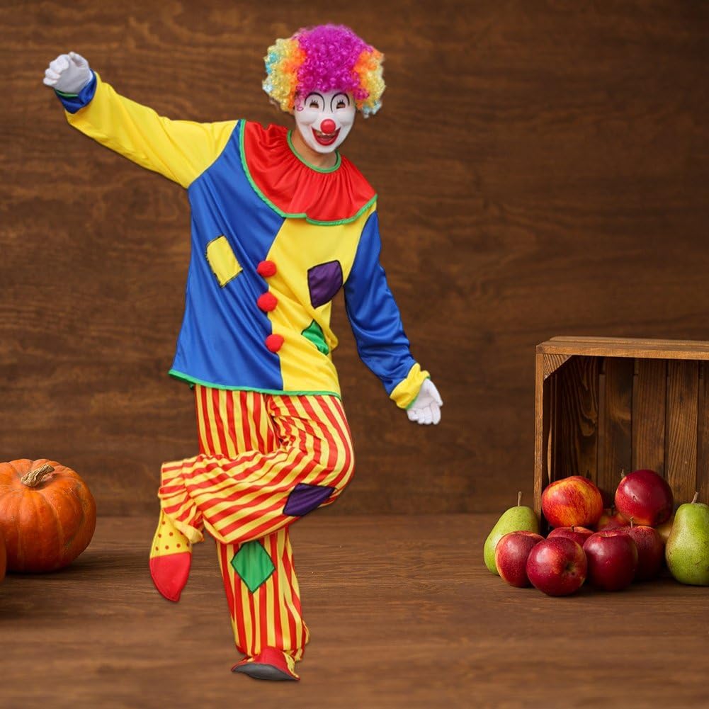 1 Set di Costume Clown Colorato con Parrucca, Maschera, Borsa, Scarpe E Guanti, Costume per Adulti per Halloween, Spettacoli Circensi E Cosplay.