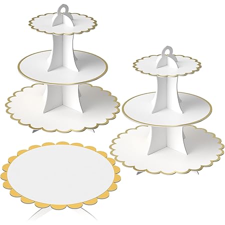 Présentoir à Gâteau 3 Niveaux - Lot De 2 - Diamètres 25, 20, 15 Cm - Hauteur 30 Cm - Réutilisable, Plastique Alimentaire - Pour Fêtes, Baptême, Mariage