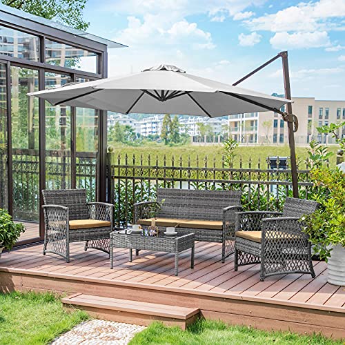 Image of Carry Bird 4 Piece PE Wicker Rattan Outdoor Furniture | 4 Seater Balcony Sofa With Tea Table | Set of 2+1+1 Outdoor Patio Chairs with Coffee Table | Sofa Sets & Center Table for Home & Garden | 3 Piece Patio Stools with Table | Indoor Patio Furniture Set Space Saving | Rattan Chair | Patio Set | Wicker Conversation Set | Poolside Lawn Arm Chairs Set For Balcony & Terrace | Balcony Table chair Set | Hotel Patio Seating Chair & Table Set with Glass | Grey Cushion Grey Wicker