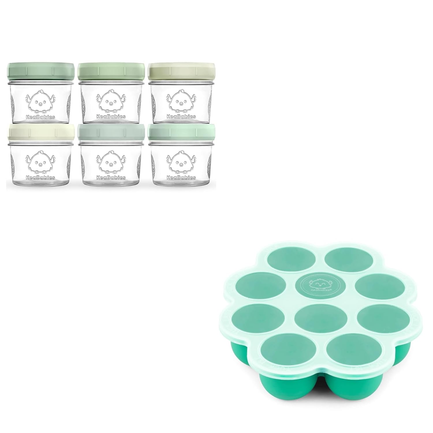 KeaBabies 6-Pack Baby Food Glass Containers and Silicone Baby Food Freezer Tray with Clip-on Lid - 4 oz Leak-Proof, Microwavable, Baby Food Storage Container - Breast Milk Trays for Freezer