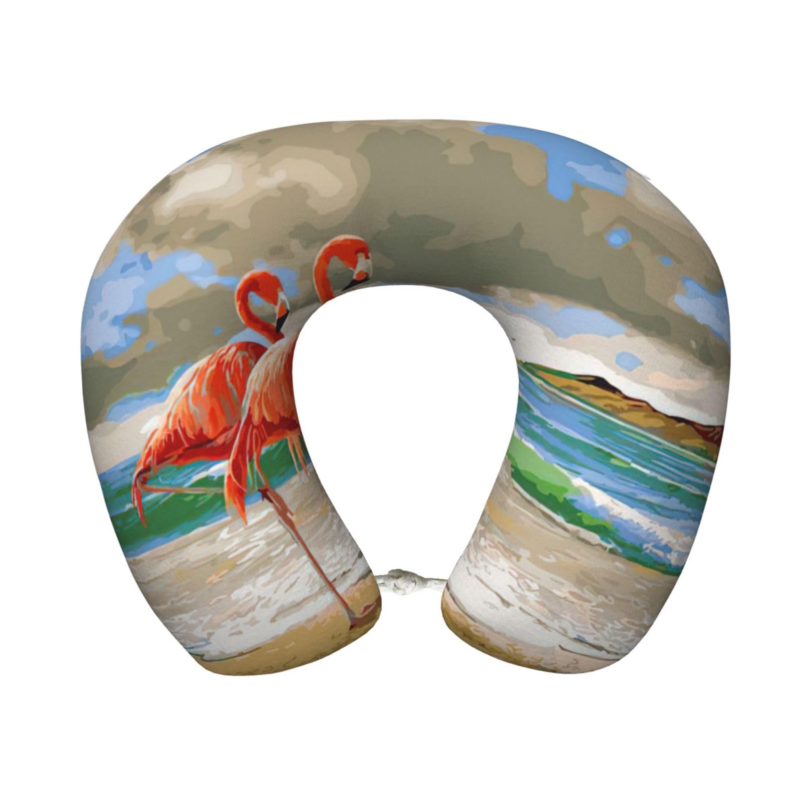 yagDAA Flamingo Beach Print U-Shape Travel Neck Pillows Memory Foam Neck Pillow For Airplane Car Office Sleeping Rest