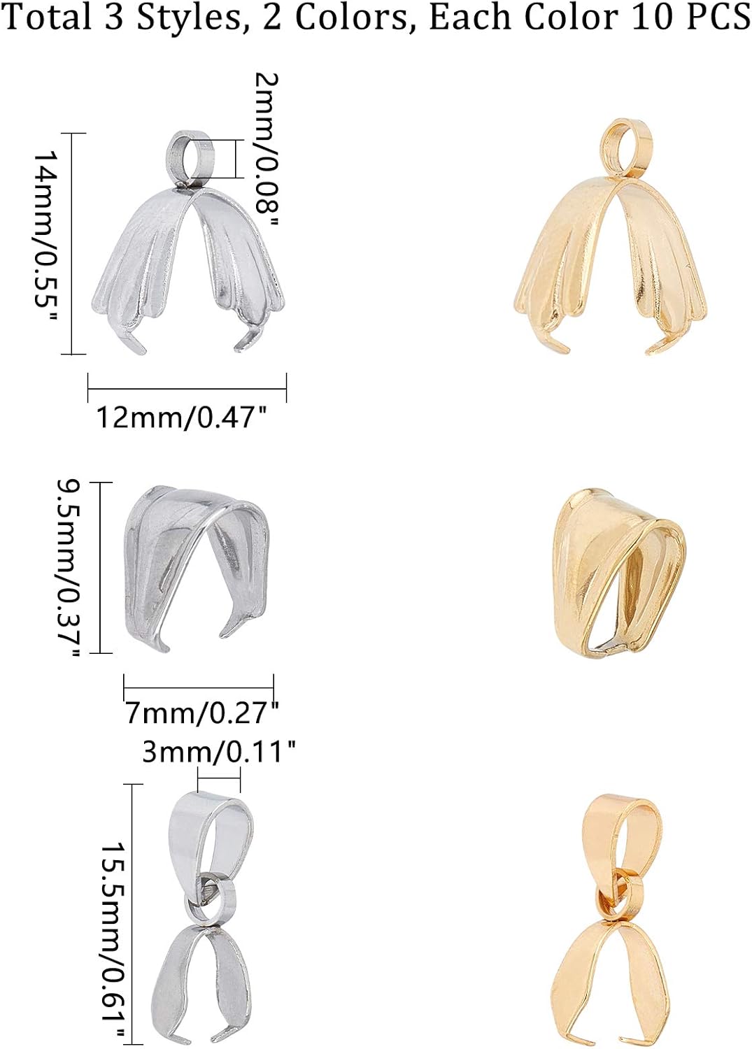 UNICRAFTALE About 60pcs 2 Colors DIY Pendant Bails Stainless Steel Pinch Bails & Snap on Bails