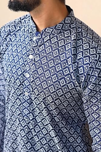 Image of ALMORA Men's Embroidered with Thread Work and Cotton Blend Only Slim Fit Kurta for Men