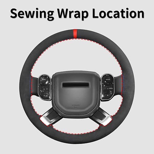 Miniatura 8 de Yeolpise Funda universal de gamuza para volante, de 15 pulgadas, cosida con letrero de regresión rojo, kit de costura de cuero genuino suave y