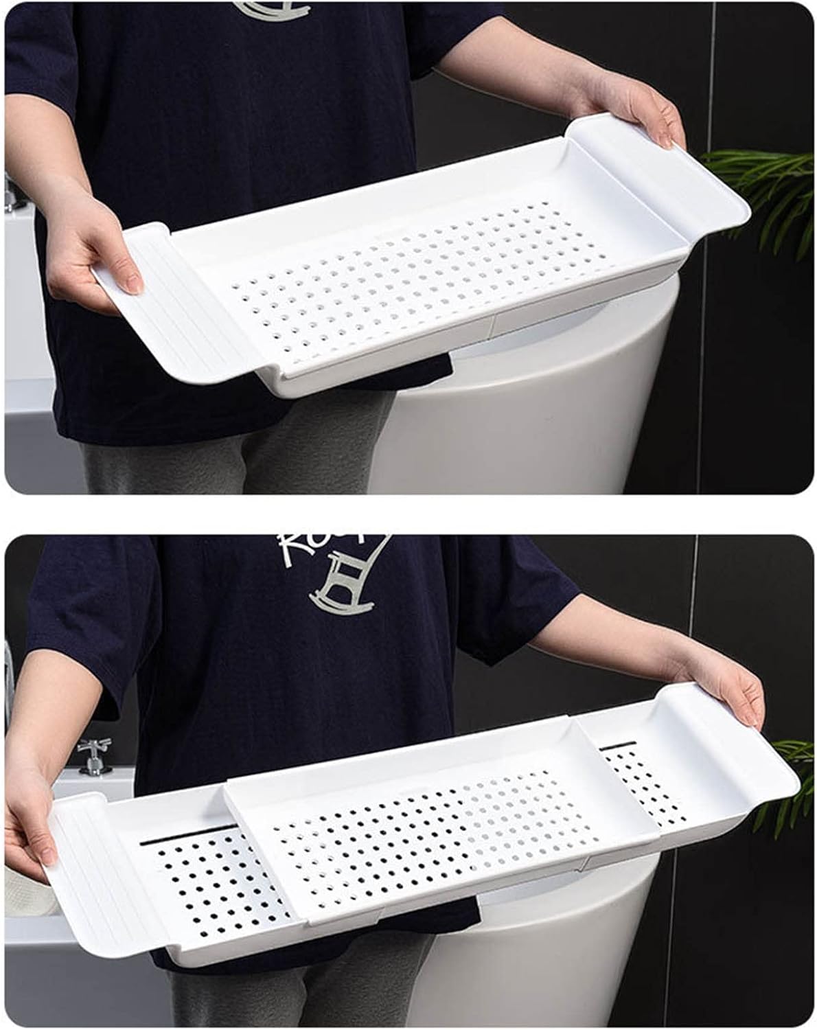 Bathtub Caddy Tray, Expandable Bath Tray for Bathtubs Plastic Shower and Bath Shelf Caddy Adjustable Bath Tub Table Caddy Pad Holder Shampoo Soap Storage Bathroom Accessories Dish Drainer(White)