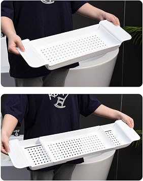 Bath Caddy Tub Table, Convenient Practical Bathtub Tray Breathable Expandable Luxury Tub Tray Organizer Tray Bath Table Shelf for Bathroom, Restroom, Home Spa and Gift Choice (White)