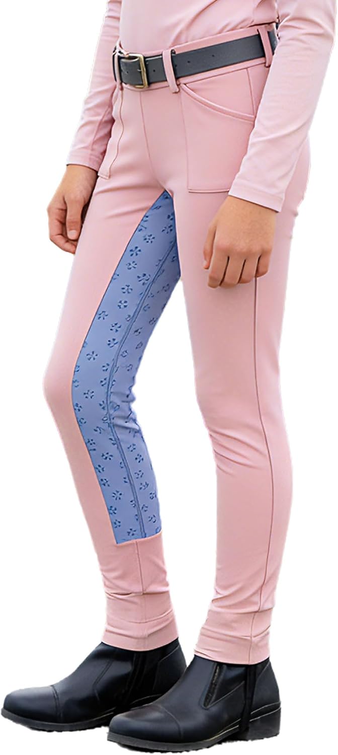 Kaerm Kids Equestrian Riding Tights High Waist Full Seat Horse Riding Pants Schooling Breeches