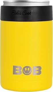 BOB THE COOLER CO - 12oz Bob's Chillin Short Double Wall Vacuum Insulated Can Cooler, Stainless Steel Can Cooler for Camping, Beverages, Drink, Beer, Beach & More (Bright Yellow)