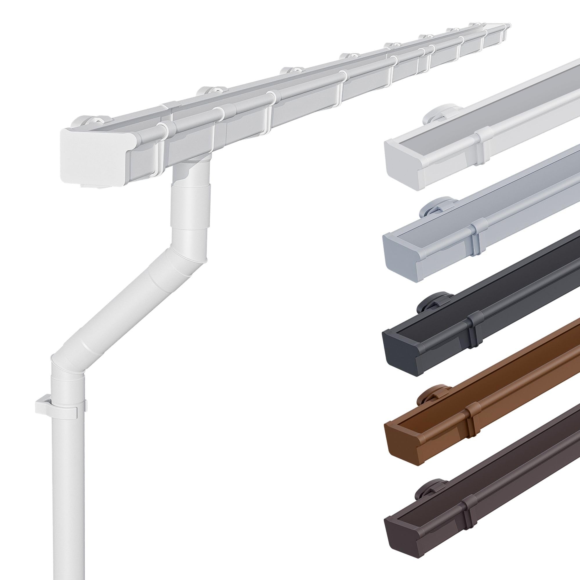 INEFA 2X Plastic Guttering Set NW68 / 68mm (2⅝") – Square Gutter 2m (6'7") White – PVC-U Rain Gutter with Downpipe Set for Garden Shed – 2 Roof Sides