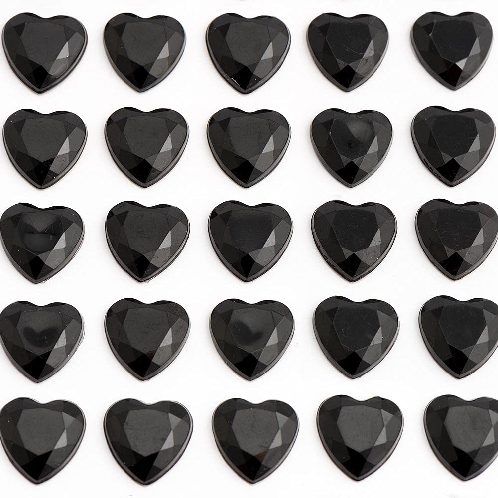 Italian Options Black - 10Mm Heart Self Adhesive Stick On Gems (50 Pcs)