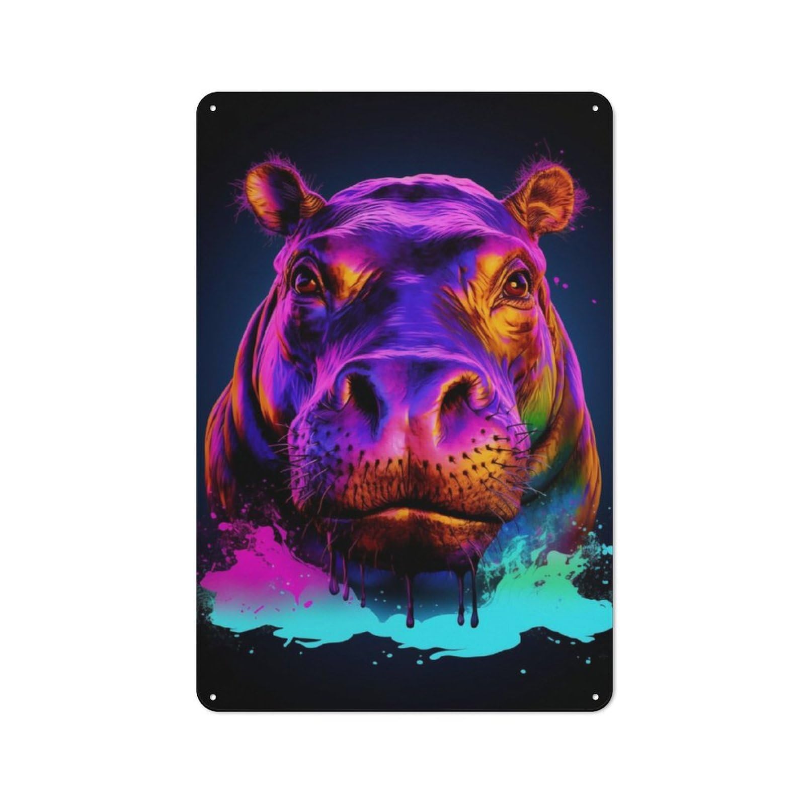 Nostalgic Decorative Tin Plaque 30x20cm Featuring Neon Hippo, Classic Pub Decor for Cafe, Pub, Workshop Or Home Bar
