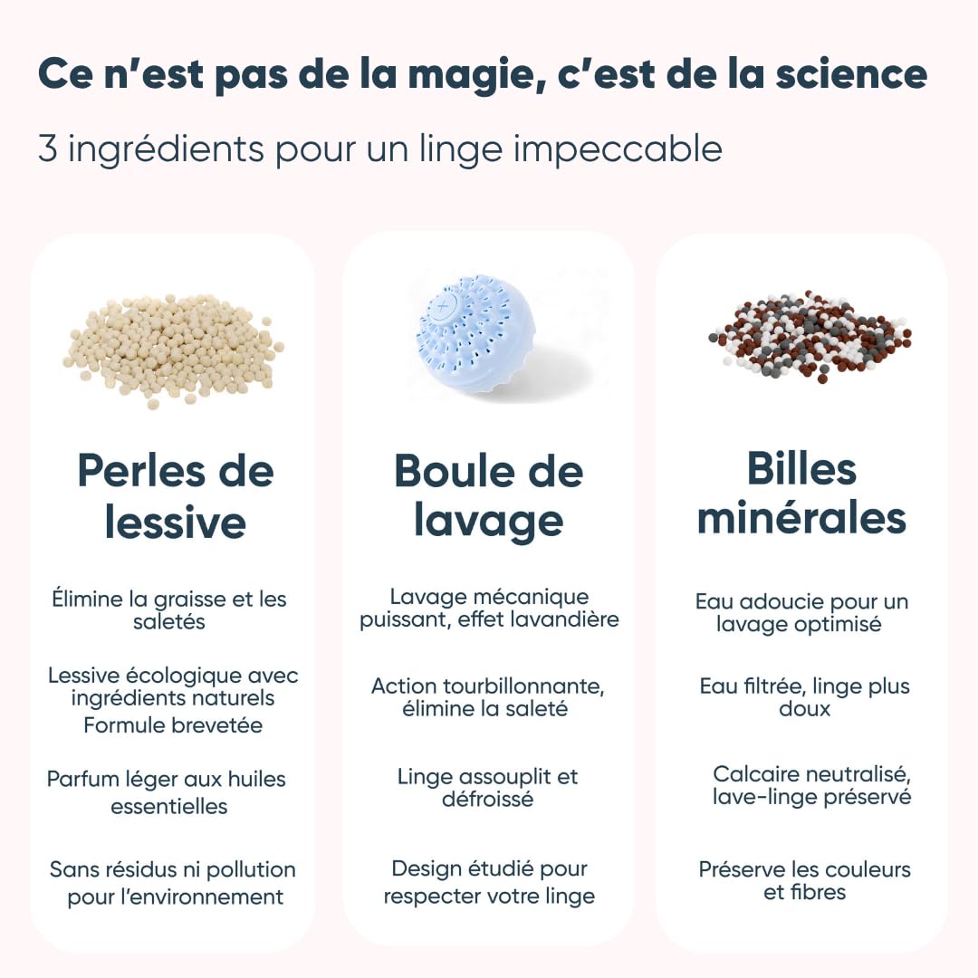 aecodune 2 Ans de Lessive Ecologique Economique - 240 Lavages - Boule de Lavage Machine a Laver - Perles de Linge Lessive Poudre Naturelle Zero Dechet - Lessive Hypoallergenique Jasmin - Anti Calcaire