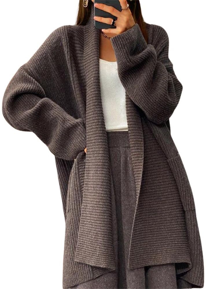 chouyatou Womens Chunky Open Front Long Cardigan Lightweight Long Sleeve Coatigan Sweater