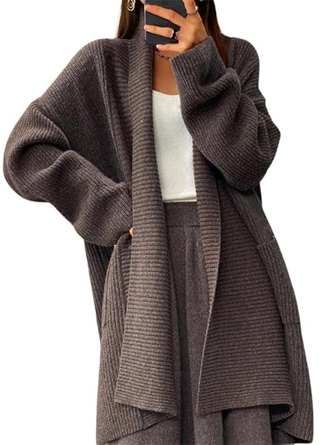 chouyatou Womens Chunky Open Front Long Cardigan Lightweight Long Sleeve Coatigan Sweater