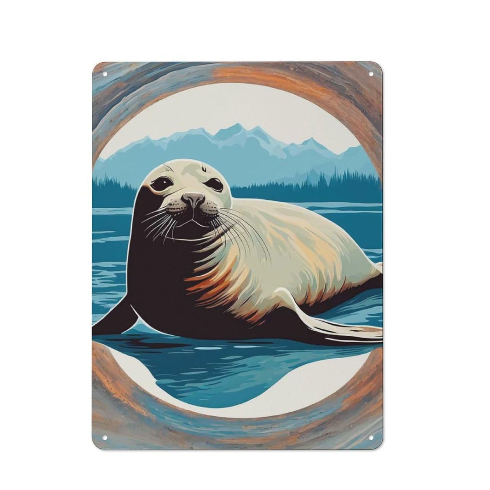 Junmoney Seal Natures Tin Wall Plaque 40X30cm With For Man Cave Or Games Room, A New Home Present For Leisure-Room Decor Enthusiasts