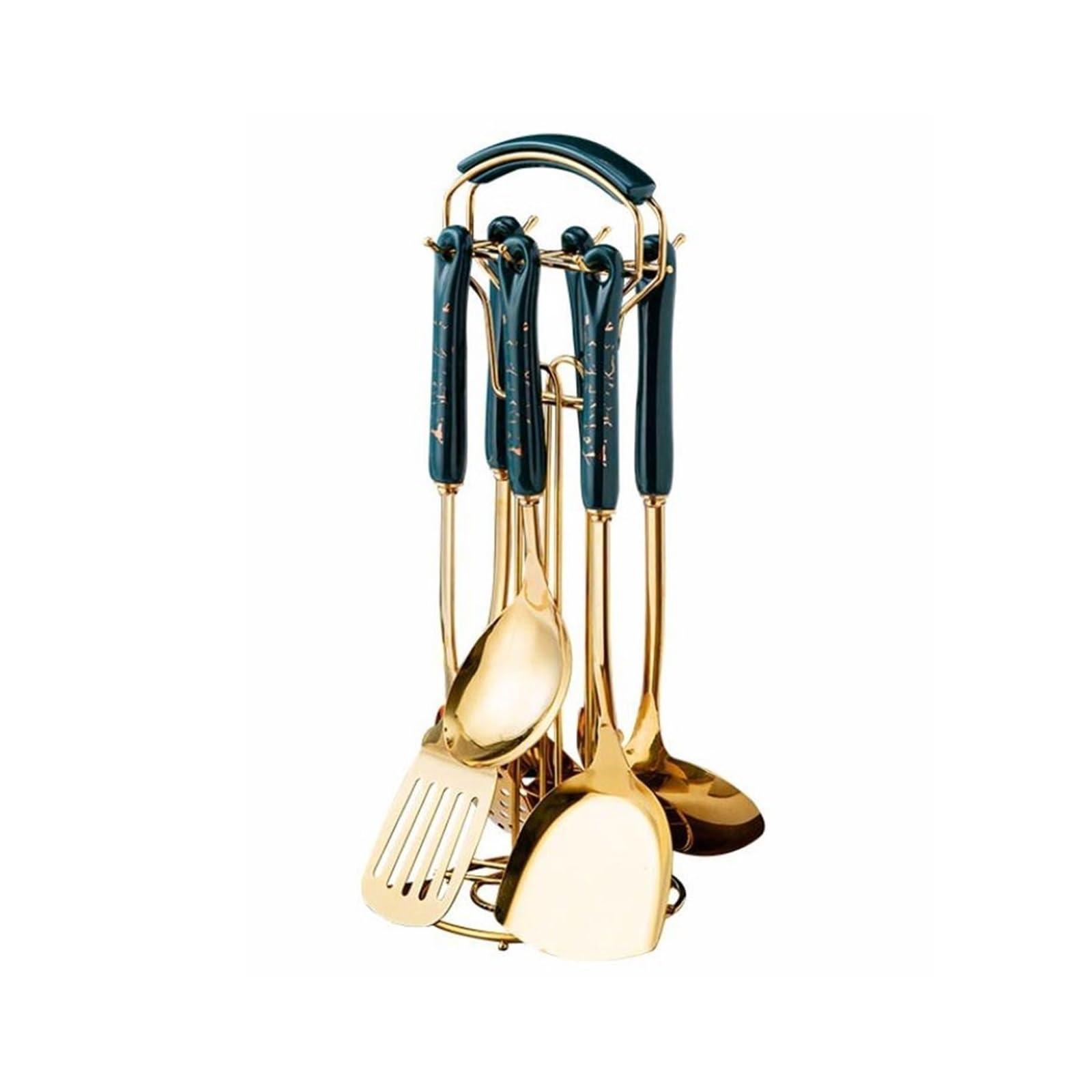 Edelstahl-Keramiklöffel, Kochspatel, 7-teiliges Set, Kochutensilien, Abtropflöffel, Gadgets (blau)