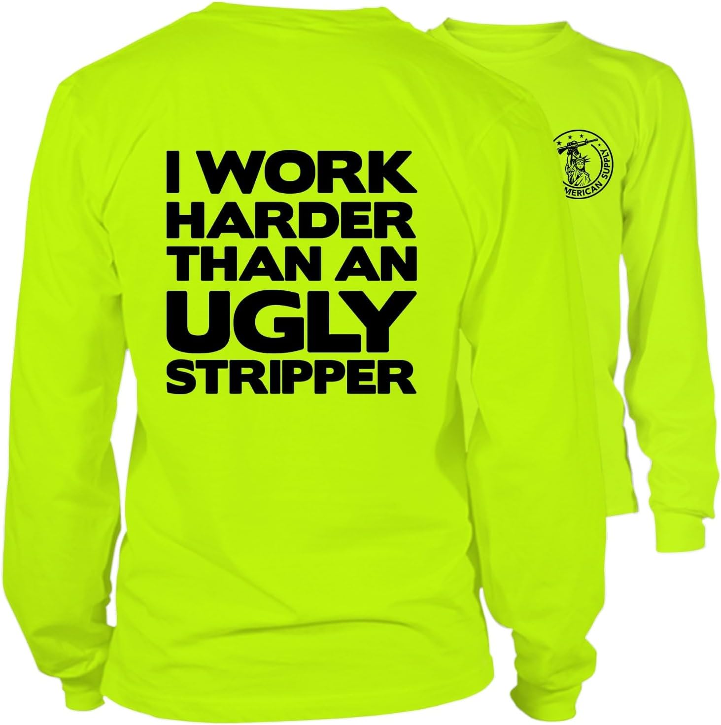 Hi Vis, Hi Viz Work Harder Cotton/Poly Blend Long-Sleeve Safety T-Shirt, Funny Shirts for Men, Safety Yellow