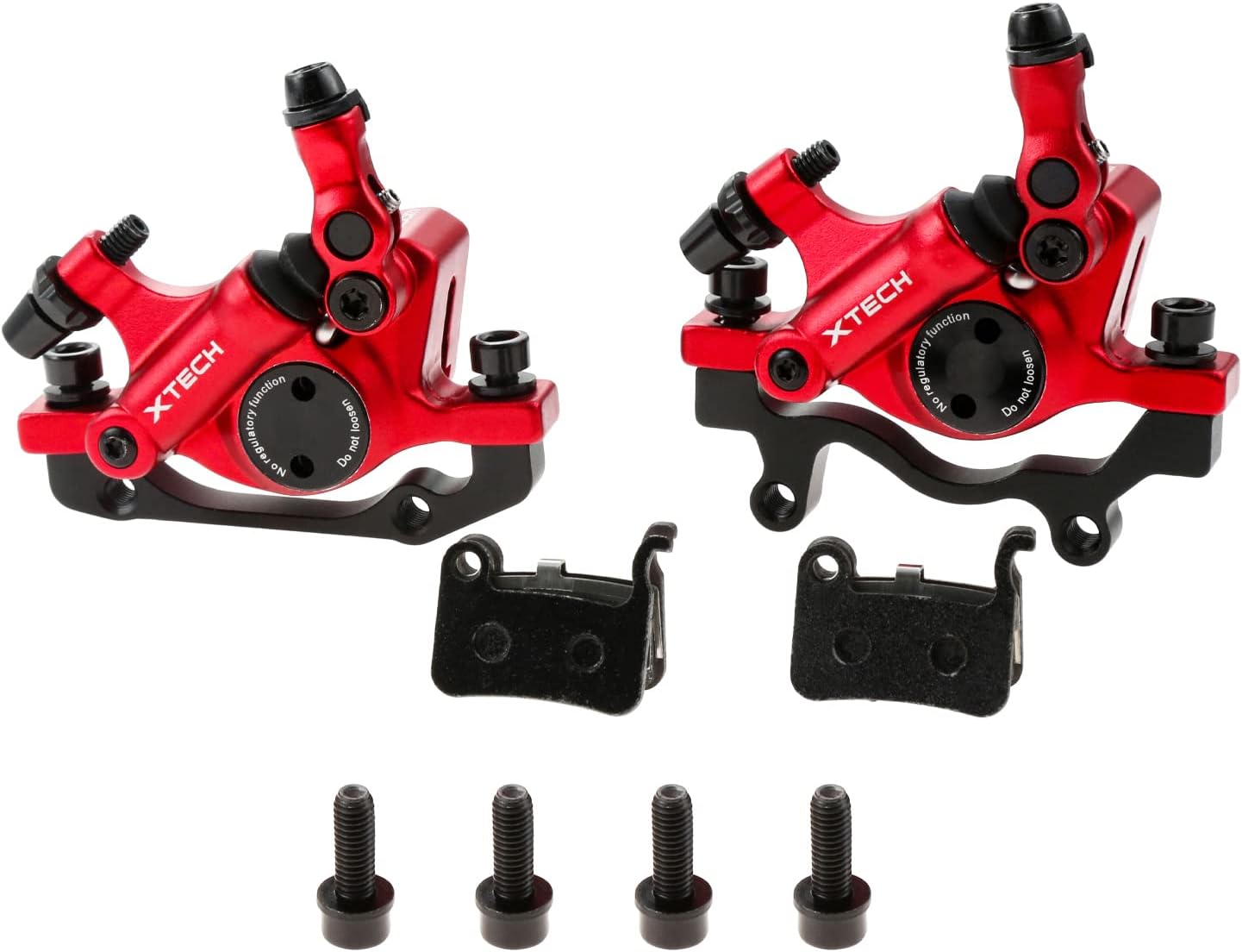 HB-100 Line Pulling Hydraulic Disc Brake Calipers, Mechanical Disc Brakes for MTB, Mountain Bike, E-bike and Electric Bike 2PCS Front/Rear Red