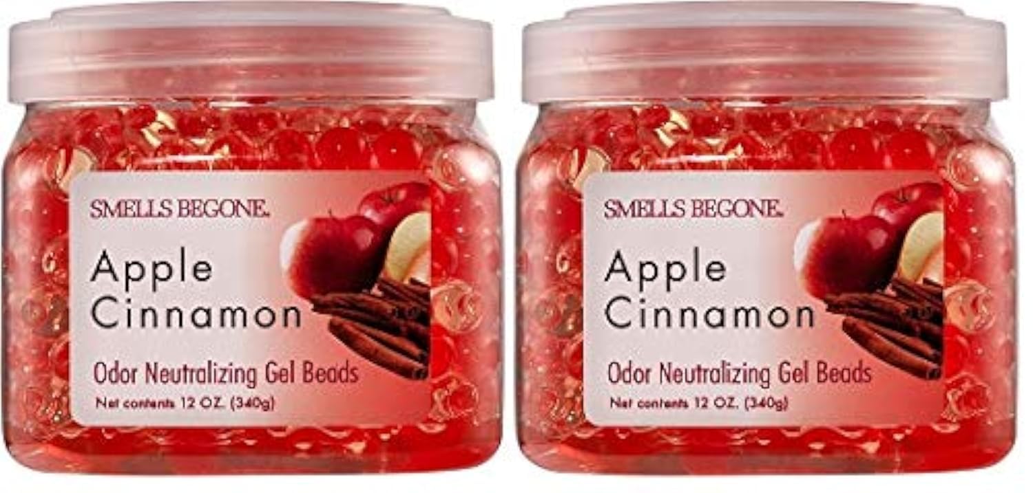 SMELLS BEGONE Odor Eliminator Gel Beads - Eliminates Odor in Bathrooms, Cars, Boats, RVs & Pet Areas - Air Freshener - Made with Essential Oils - Apple Cinnamon Scent - 12 Ounce - 2 Pack