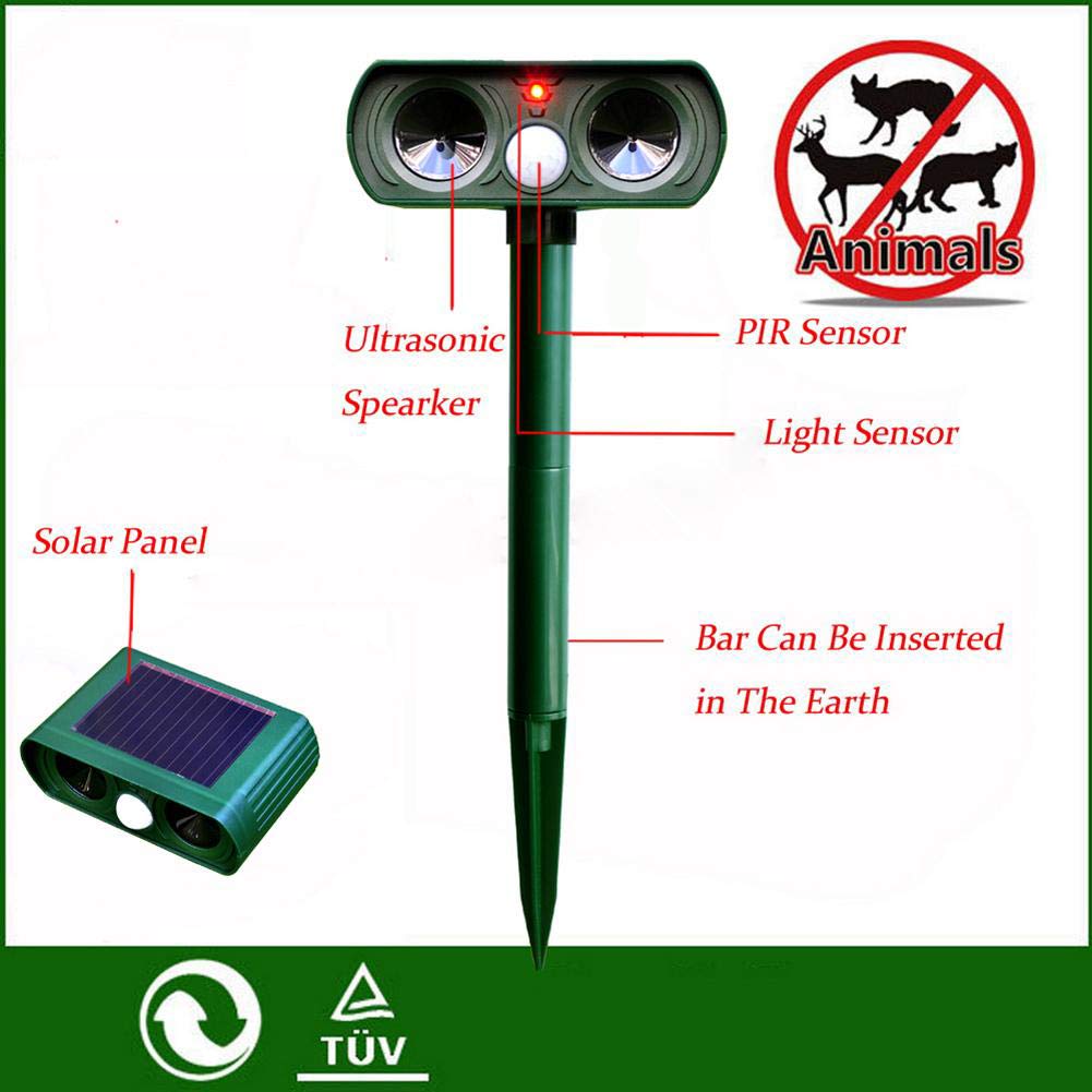 ERNZI Répulsif pour Chat, répulsif pour Animaux à énergie Solaire, dissuasif pour Animaux ultrasonique imperméable à l'eau, répulsif pour Animaux en Plein air pour Chats, Chiens, écureuils