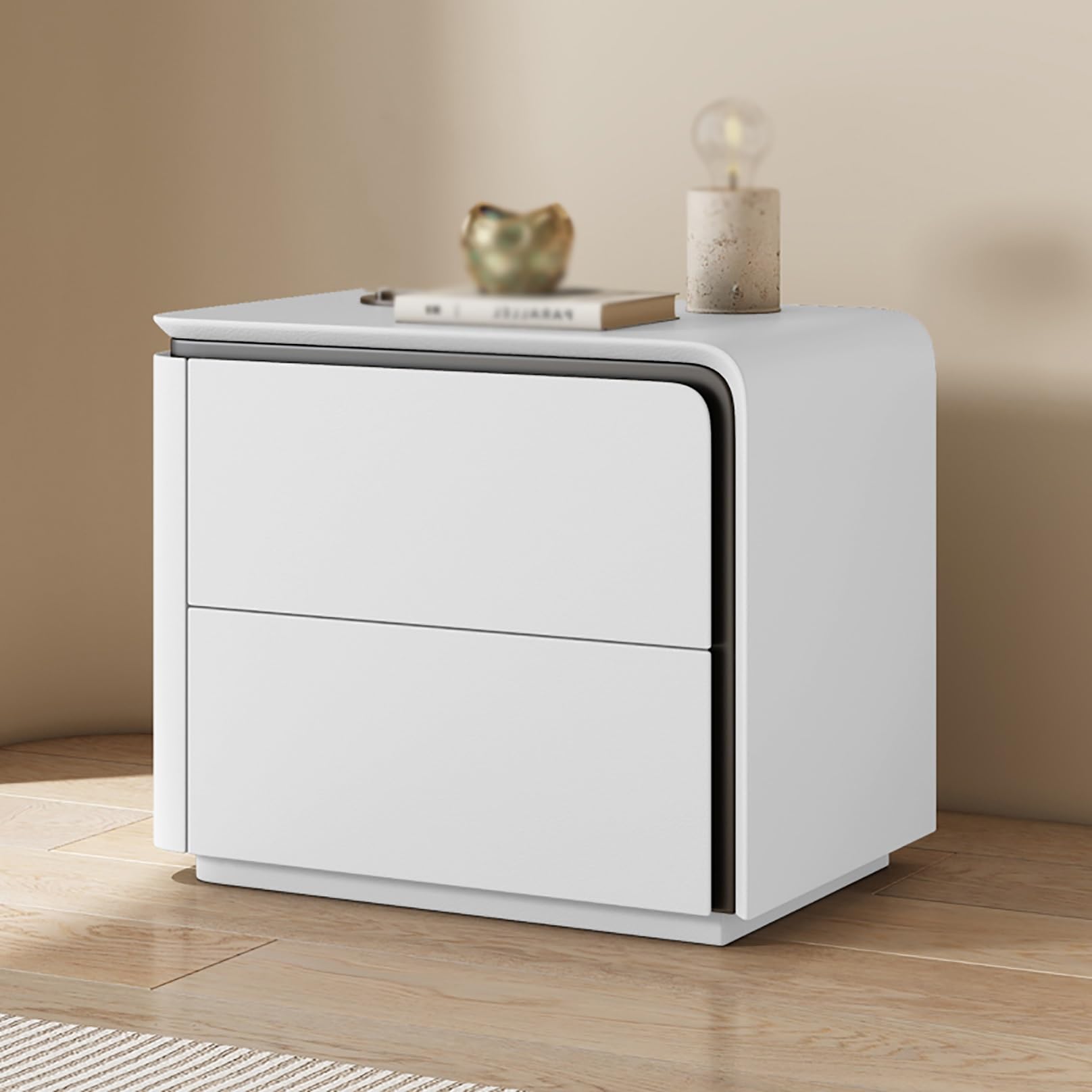Table de chevet blanche 45x40x50cm avec 2 tiroirs de rangement pour chambre
