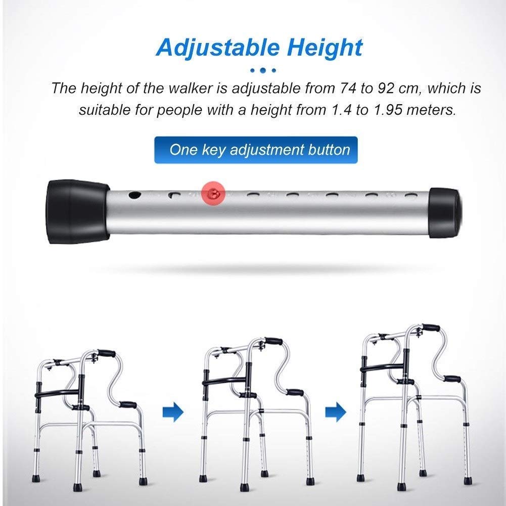 Andador para Personas Mayores, de Aluminio, portátil, Ajustable en Altura, Plegable, con Ruedas, para Interior y Exterior de casa, Carga 180 kg. ¡Es Muy Amable de tu Parte! Sin Ruedas.