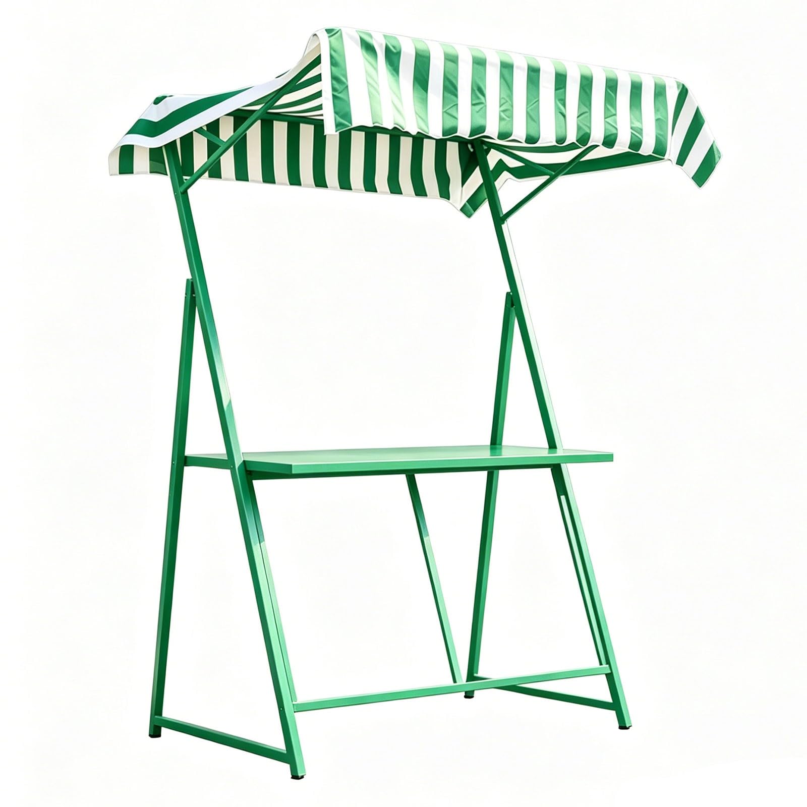 Outdoor Portable Vendor Cart with Waterproof Striped Canopy, Farmers Market Display, Roadside Bakery Events(Green)