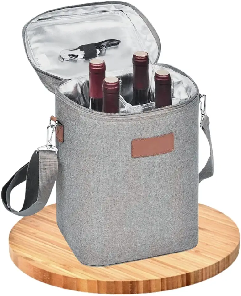 Liz KO Bolsa Para Vinho Térmica Wine Bag Porta Vinho 4 Garrafas Multiuso Cinza