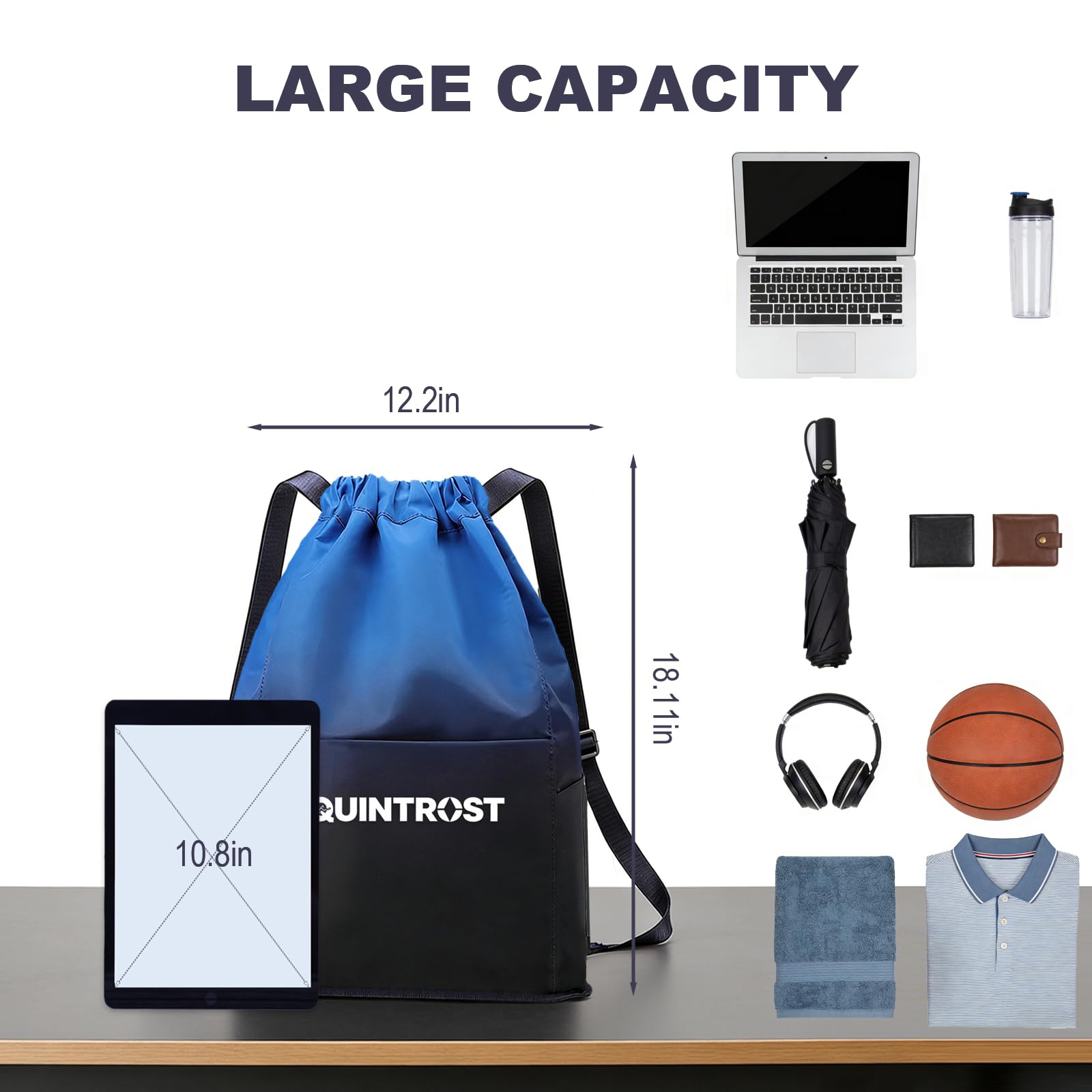 Quintrost Mochilas de Cuerdas Impermeable Bolsa de Deporte, Gran Capacidad Nylon Mochila de Gimnasio con Cordón para Hombre Mujer, Gym Bag de Cincha para Escolar, Senderismo, Casual, Viaje, Playa - 4