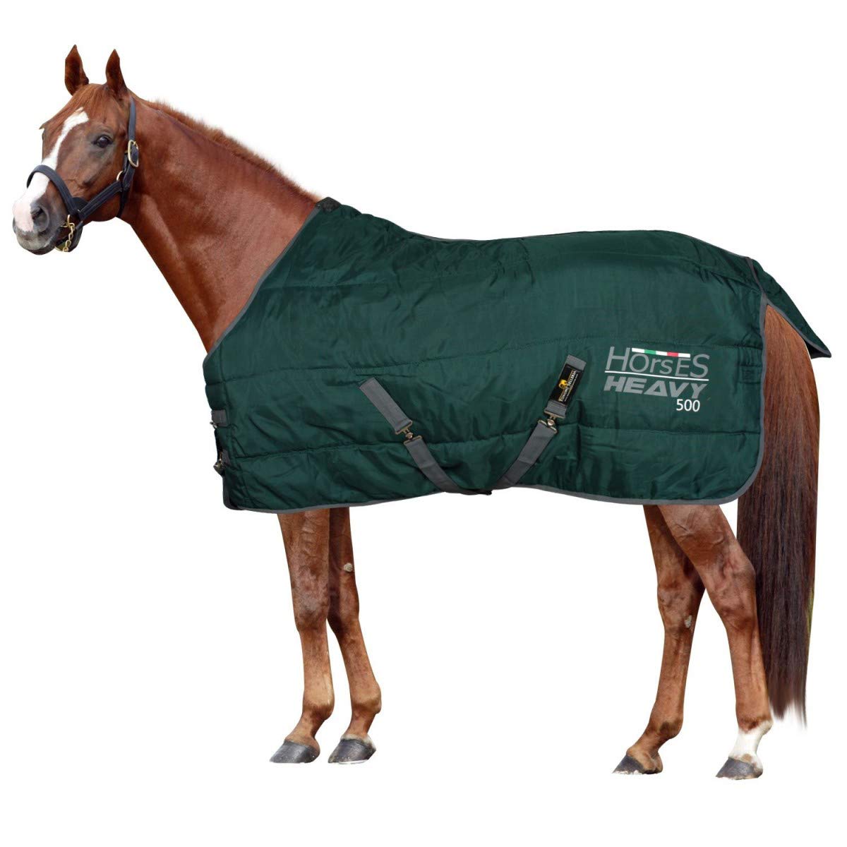 Horses, Manta de Invierno Heavy para Caballo 500g, Acolchada, Suave, Cómoda, Ideal para la Cuadra, con Bordes de nailon Reforzado, Medidas desde 128cm hasta 162cm, Disponible en Verde y Negro