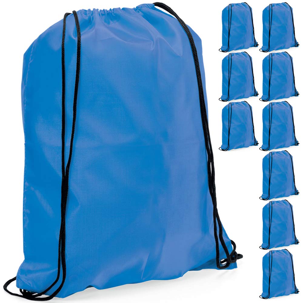 eBuyGB Pack of 10 Plain Polyester Drawstring Backpack, Gym Rucksack, School Sport Bag, PE Kit, Book Bag
