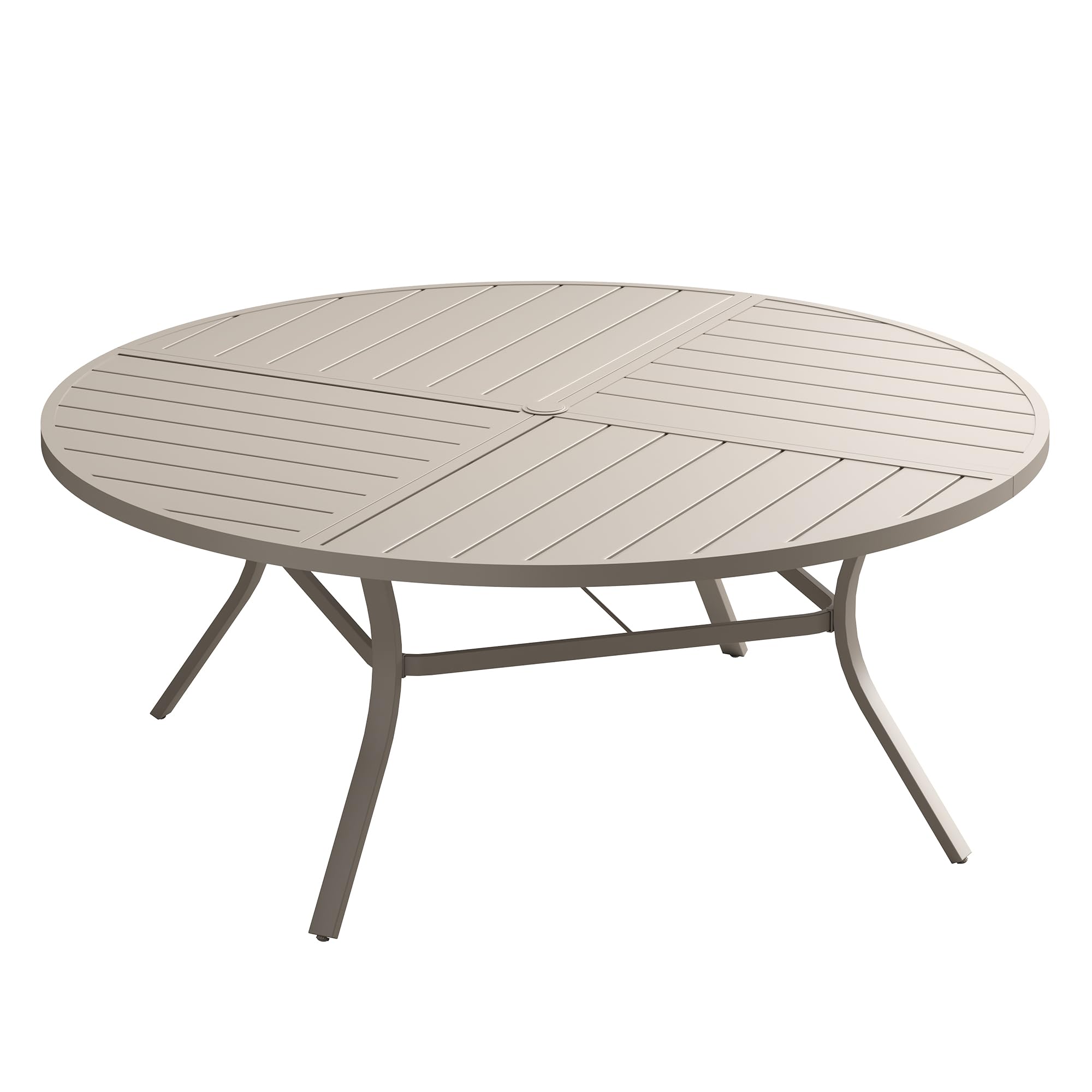 VICLLAX 63" Round Outdoor Table, Patio Dining Table for 8-10 with Umbrella Hole for Garden Lawn Deck Backyard, Sandshell