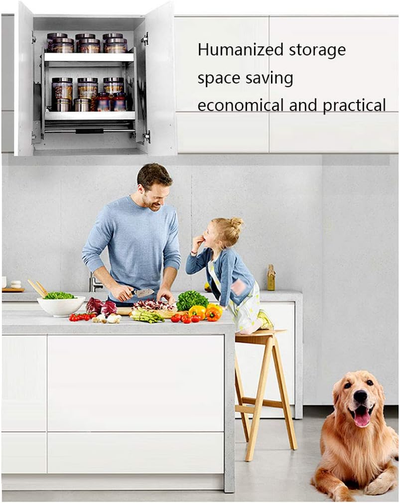 Pull Down Kitchen Shelf Lifting Basket Stainless Steel Wall Cabinet with 30kg Weight Capacity Efficient Storage Rack for Seasoning Bottles and More,A-66x30x52