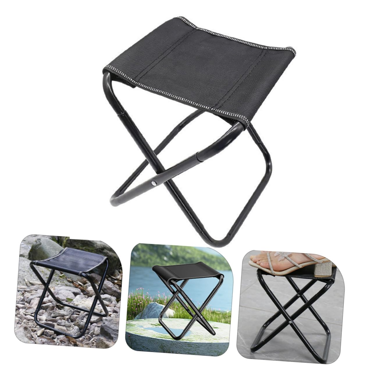 Alipis Sgabello Pieghevole da Campeggio Portatile, Piccolo e Leggero | Nero, Tela e Acciaio, Design Ergonomico Richiudibile, Vacanze Estive e Avventure Outdoor