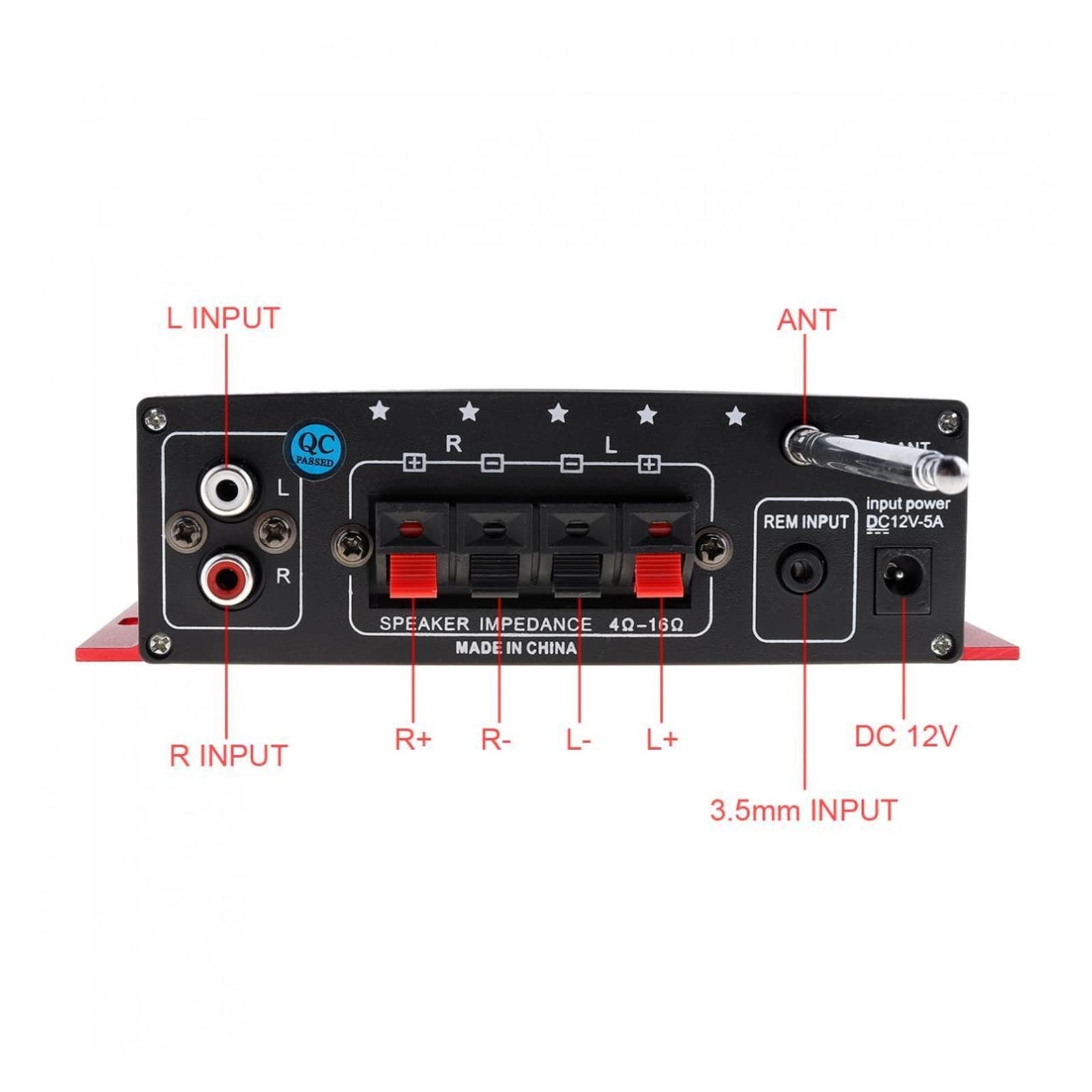 Wzmacniacz samochodowy HiFi 2-kanałowy wzmacniacz mocy wyjściowej Radio FM Odtwarzacz stereo Obsługa wejścia USB SD DVD MP3 z pilotem Precyzyjna kontrola poziomu
