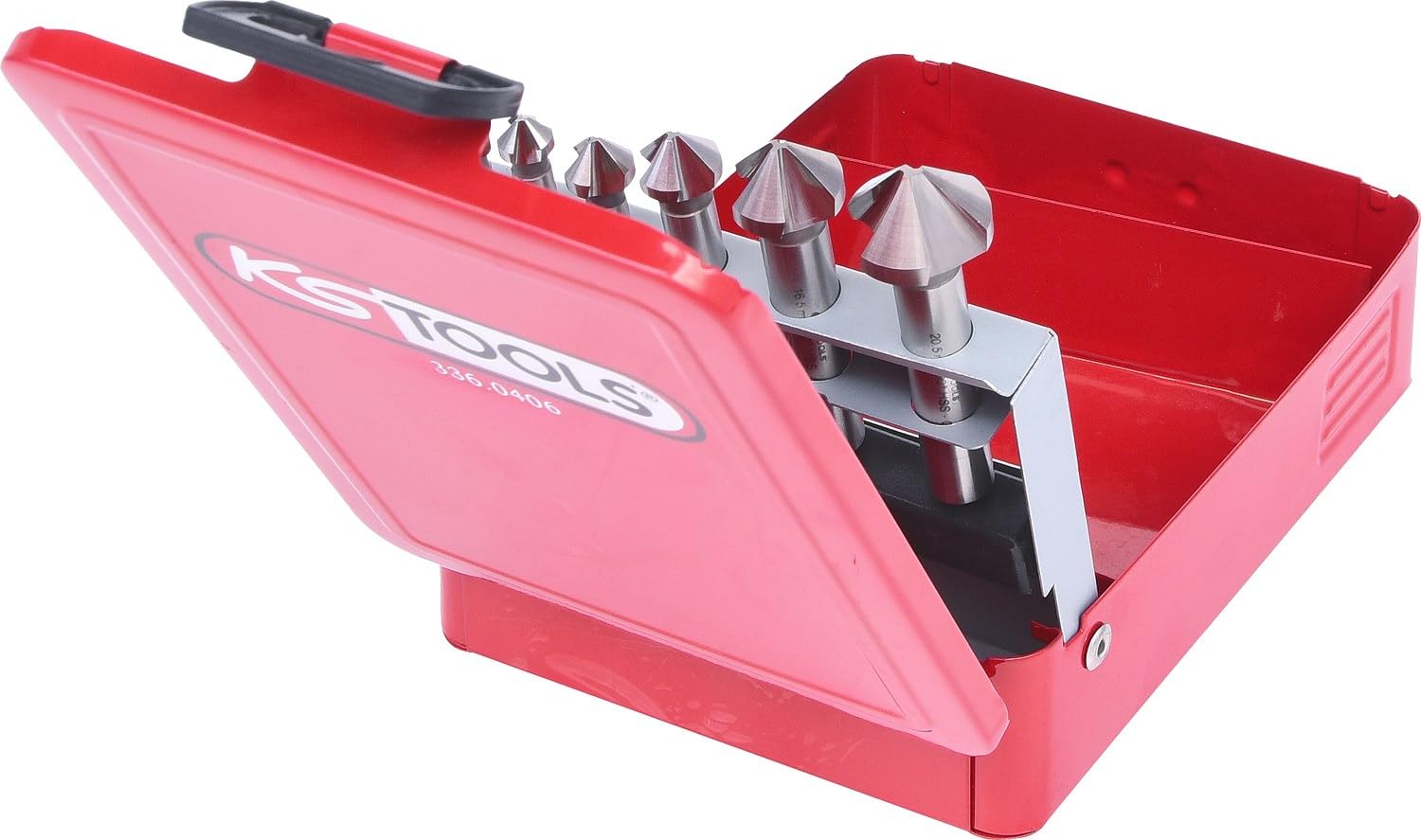 KS Tools 336.0406 HSS Zestaw stozków i poglebiaczy 90°w obudowie z blachy stalowej, 6-szt